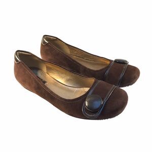 Ecco Womens Brown Suede Button Strap Slip On Flat Dress Shoes 39 US (8 - 8.5)